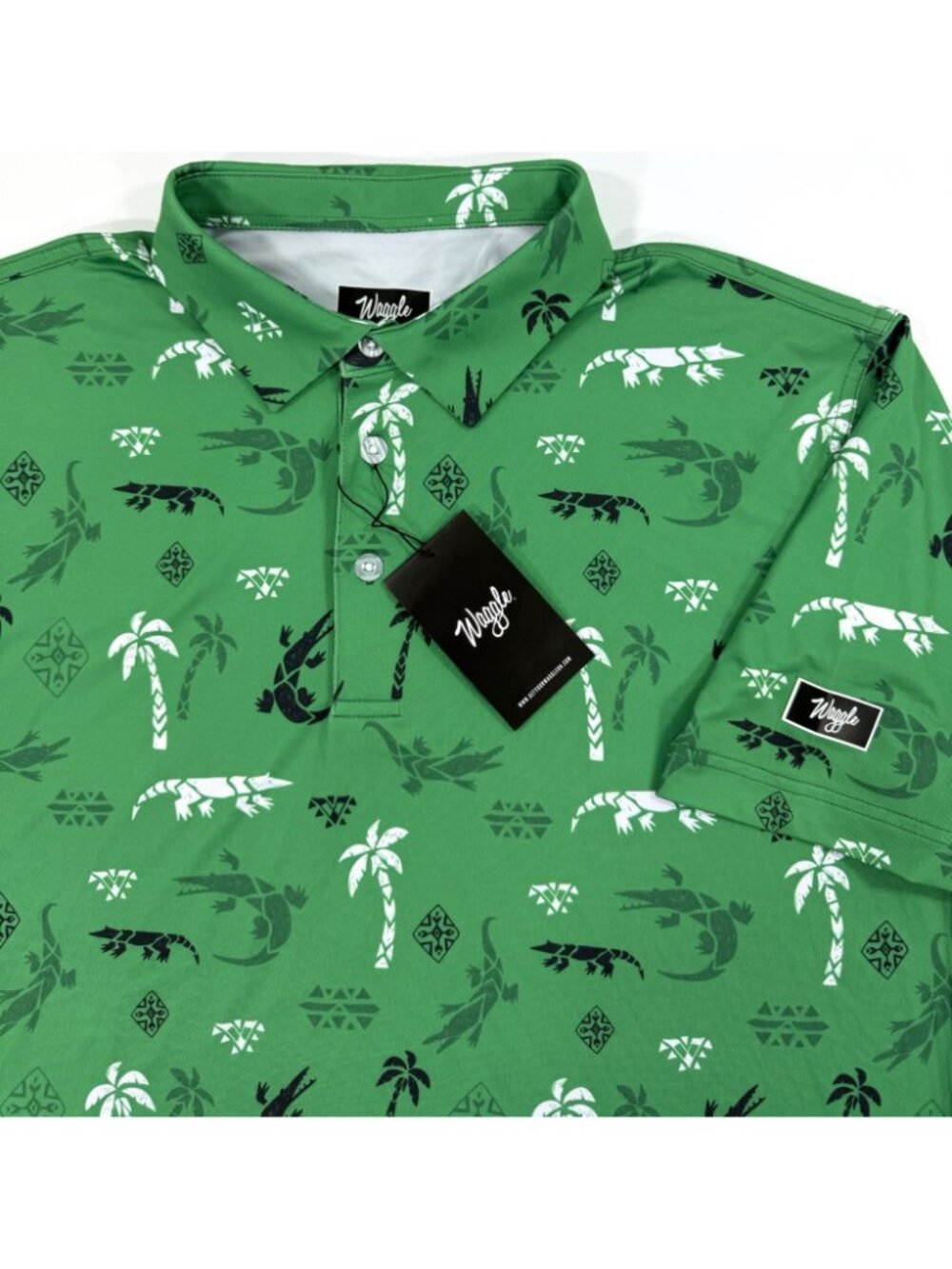 Waggle Polo Shirt Mens Bayou Gator Print Size Large Golf Stretch Performance NEW - Picture 3 of 13